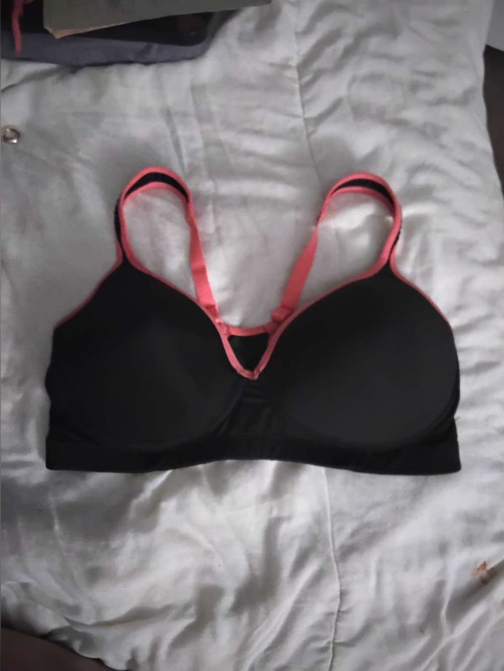 Delta Burke Black Sports Bra with Pink Trim - 38D